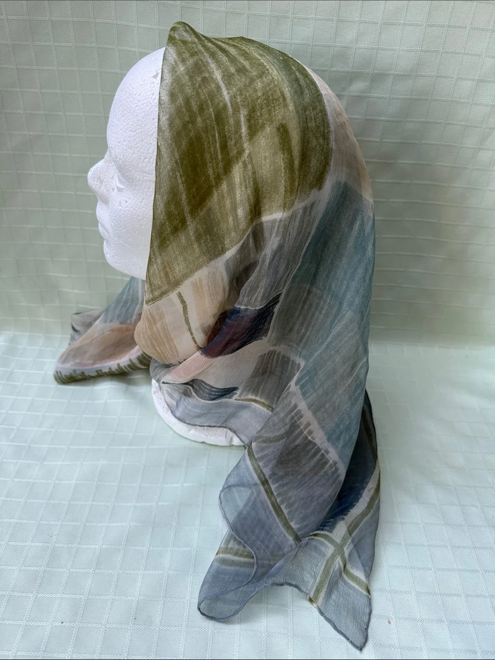 Vintage Louis Feraud Paris Lightweight Green Multi-Color Large Silk Scarf